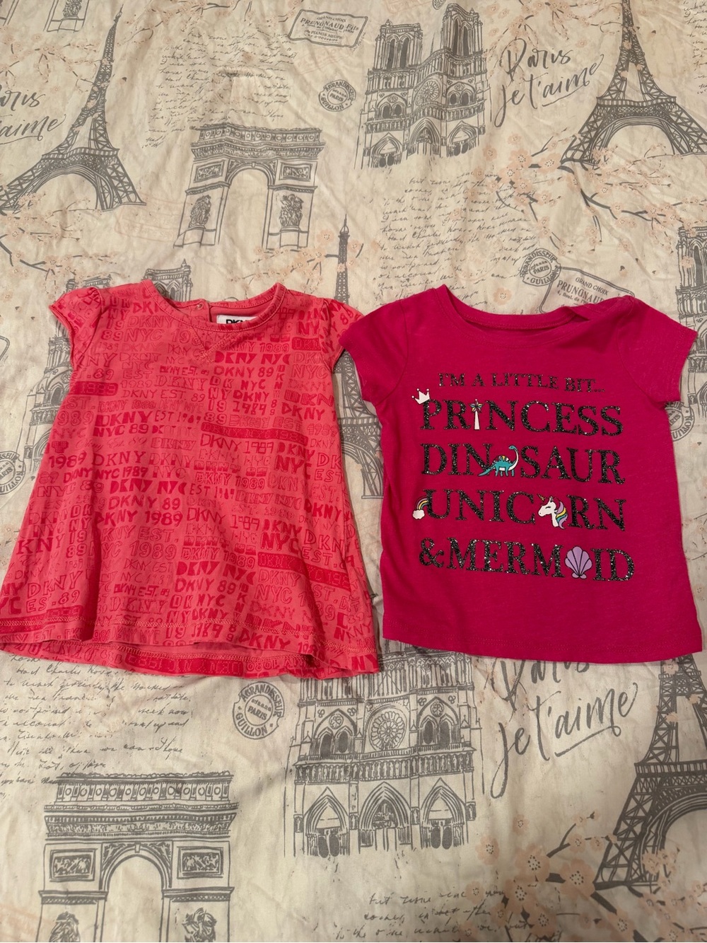 DKNY Pink Logo tee & Children’s Place Hot Pink Graphic Tee - Set size 12m